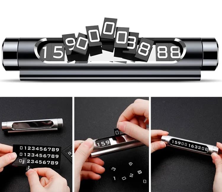 SUPORT dual numar de telefon parbriz Baseus, functie de inchidere si deschidere prin rotire, full metalic, noua seturi de numere incluse, negru "ACNUM-C01" - 6953156296831 — miniatură
