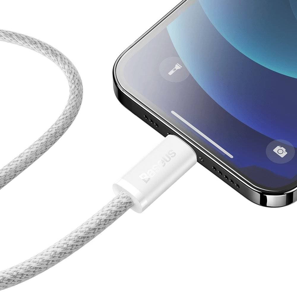 CABLU alimentare si date Baseus Dynamic, Fast Charging Data Cable pt. smartphone, USB Type-C la Lightning Iphone PD 20W, braided, 2m, alb "CALD000102" - 6932172601935 — miniatură