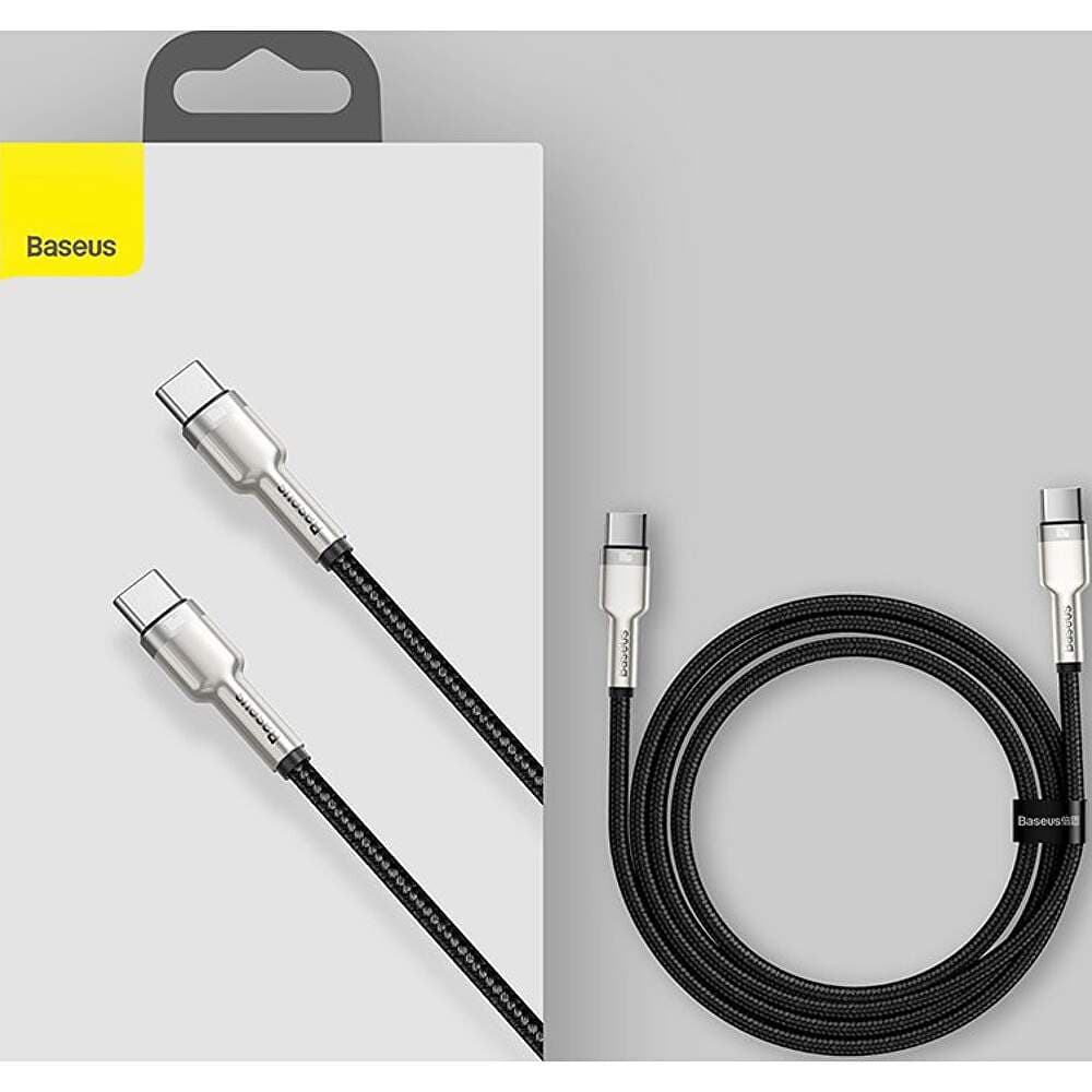 CABLU alimentare si date Baseus Cafule Metal, Fast Charging Data Cable pt. smartphone, USB Type-C la USB Type-C 100W, braided, 2m, negru "CATJK-D01" - 6953156202368 — miniatură