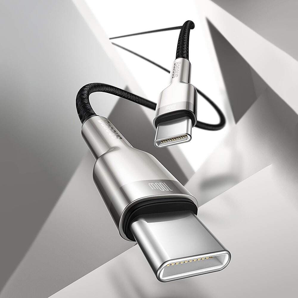 CABLU alimentare si date Baseus Cafule Metal, Fast Charging Data Cable pt. smartphone, USB Type-C la USB Type-C 100W, braided, 2m, negru "CATJK-D01" - 6953156202368 — miniatură