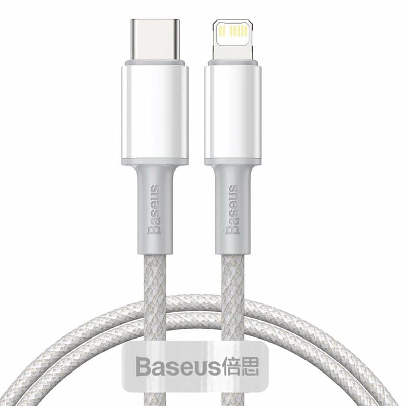 CABLU alimentare si date Baseus High Density Braided,Fast Charging Data Cable pt. smartphone,USB Type-C la Lightning PD 20W, braided, 1m, alb "CATLGD-02" - 6953156231924