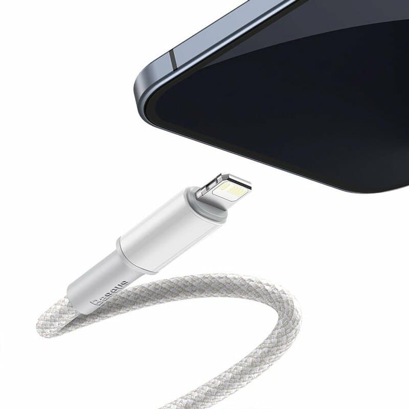 CABLU alimentare si date Baseus High Density Braided,Fast Charging Data Cable pt. smartphone,USB Type-C la Lightning PD 20W, braided, 1m, alb "CATLGD-02" - 6953156231924 — miniatură