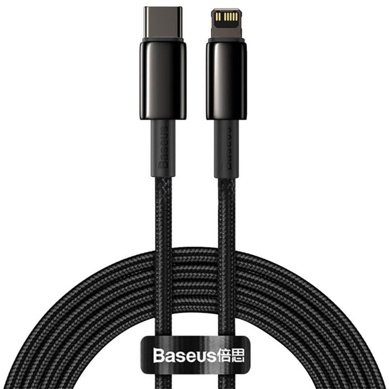 CABLU alimentare si date Baseus Tungsten Gold,Fast Charging Data Cable pt smartphone,USB Type-C la Lightning 20W,braided,1m,rezistent zgarieturi,negru"CATLWJ-01"-6953156232037