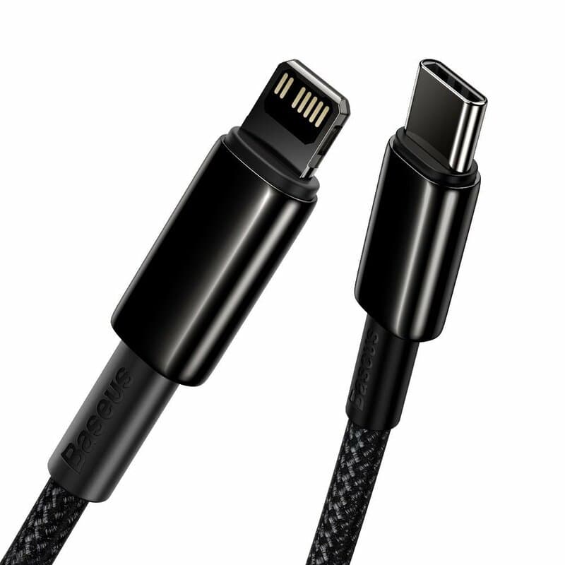 CABLU alimentare si date Baseus Tungsten Gold,Fast Charging Data Cable pt smartphone,USB Type-C la Lightning 20W,braided,1m,rezistent zgarieturi,negru"CATLWJ-01"-6953156232037 — miniatură