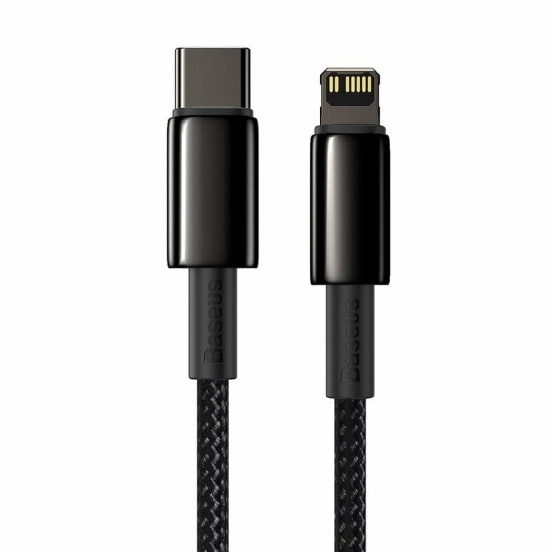 CABLU alimentare si date Baseus Tungsten Gold,Fast Charging Data Cable pt smartphone,USB Type-C la Lightning 20W,braided,1m,rezistent zgarieturi,negru"CATLWJ-01"-6953156232037 — miniatură