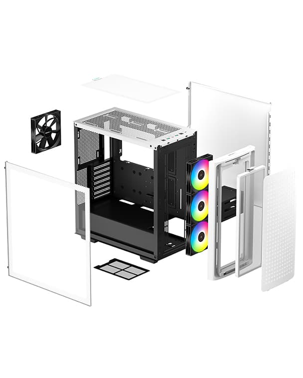 CARCASA DEEPCOOL, Middle Tower, E-ATX, "CK560 WH", fara sursa, sticla securizata, 3 x 120mm RGB fan, 1 x 140mm black fan , USB 3.0 x 2, USB 3.1 Type-C x 1, Jack 3.5mm x 1, "R-CK560-WHAAE4-G-1" — miniatură
