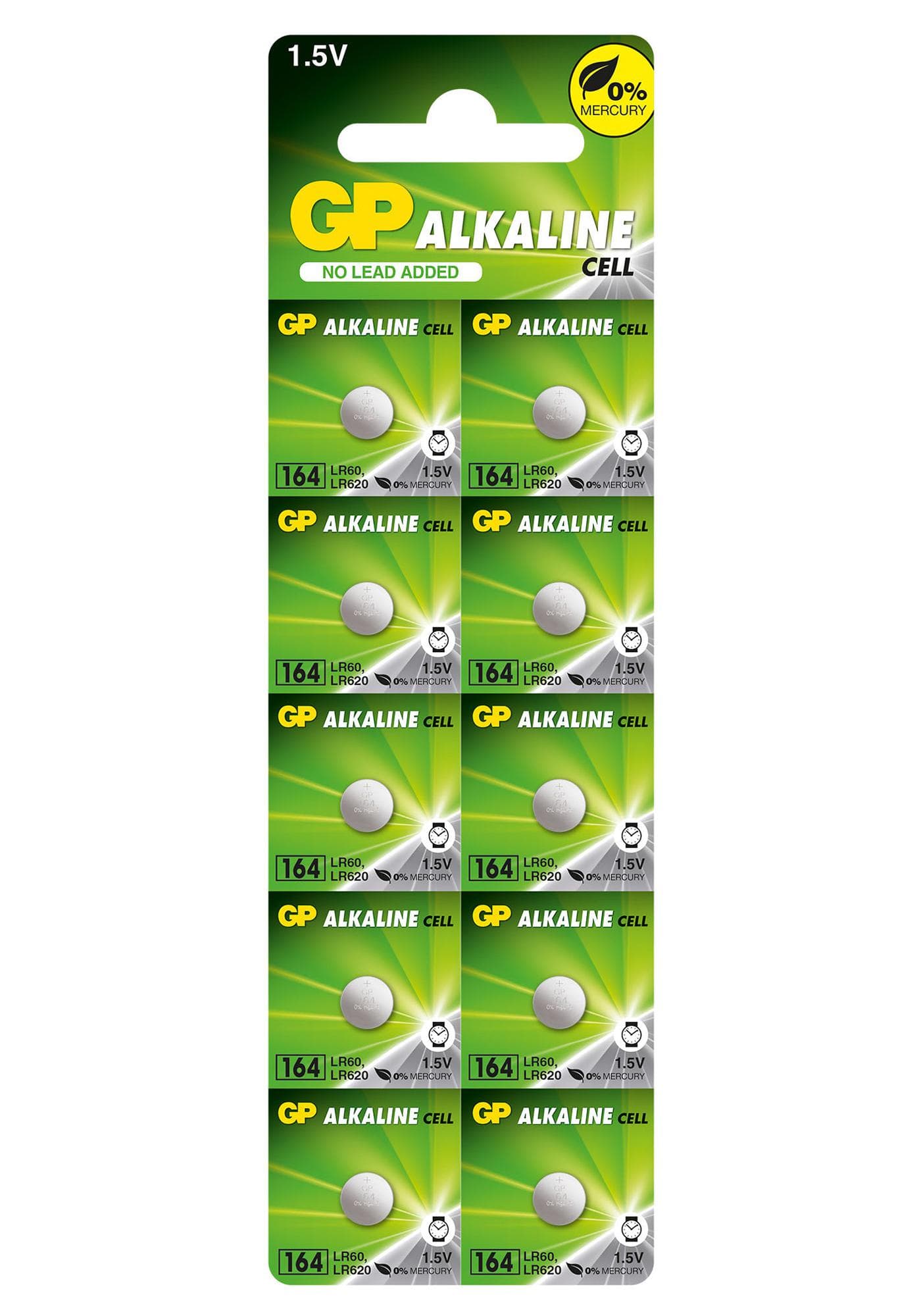 Baterie GP Batteries, butoni (AG1/LR60/LR620) 1.5V alcalina, blister 10 buc. "GP164F-2C10" "GPPBA164F004"