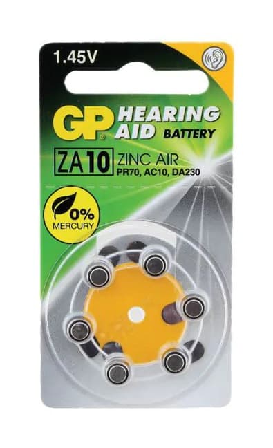 Baterie GP Batteries, aparat auditiv (ZA10) 1.45V zinc-aer, blister 6 buc. ZA10F-ELTD6, "GPPBZZ10F008"