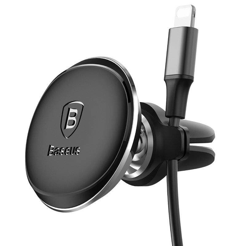 SUPORT AUTO Baseus Magnetic pt. SmartPhone, fixare bord in grila de ventilatie, rotire 360 grade, in partile laterale are 2 prinderi pentru 2 cabluri, negru "SUGX-A01" - 6953156260573 — miniatură