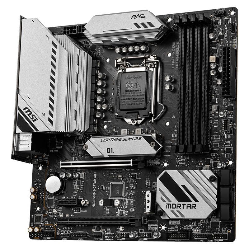 PLACA de BAZA MSI "B560M MORTAR WIFI", skt LGA 1200, ATX, Intel B560, 4 x DDR4, max. 128 GB, 6 x SATA, 2 x M.2, 7.1, "B560M MORTAR WIFI" — miniatură