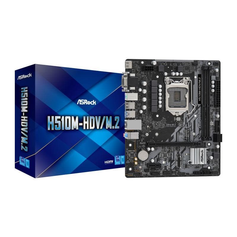 PLACA de BAZA Asrock "H510M-HDV/M.2", skt LGA 1200, mATX, Intel H510, 2 x DDR4, max. 64 GB, 4 x SATA, 1 x M.2, 7.1, "H510M-HDV/M.2" — miniatură