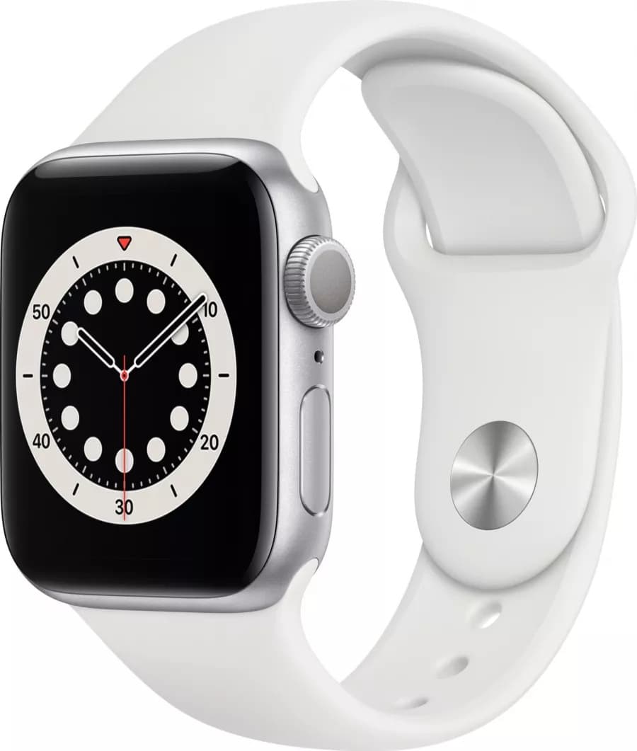 Apple Watch S6 GPS, 40mm Silver Aluminium Case with White Sport Band - Regular, "mg283wb/a"