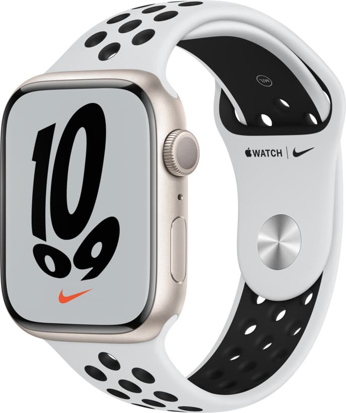 SMARTWATCH Apple Watch Nike S7 GPS, 45mm Starlight Aluminium Case with Pure Platinum/Black Nike Sport Band "mkna3wb/a"