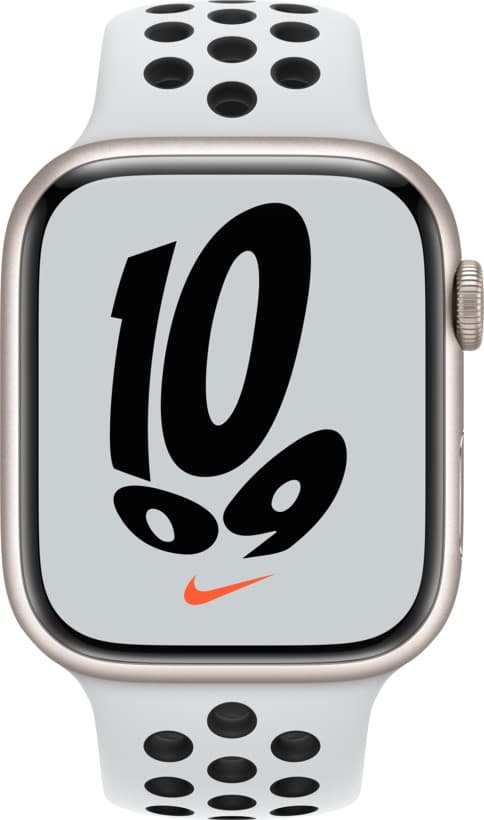 SMARTWATCH Apple Watch Nike S7 GPS, 45mm Starlight Aluminium Case with Pure Platinum/Black Nike Sport Band "mkna3wb/a" — miniatură
