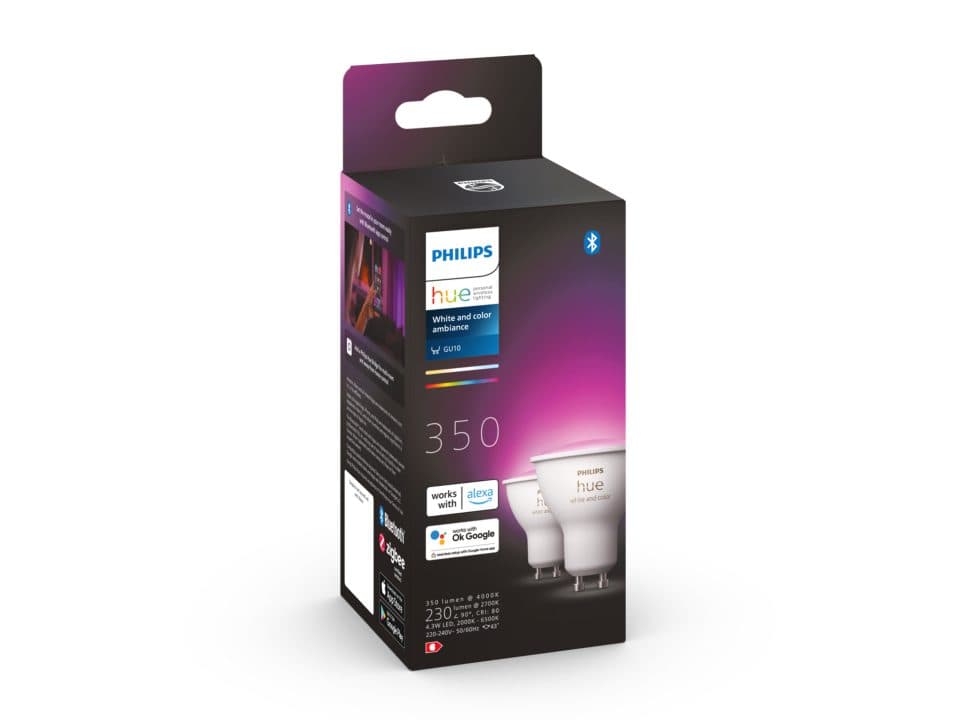 SET 2 becuri smart LED Philips, soclu GU10, putere 5W, forma spot, lumina multicolora, alimentare 220 - 240 V, "000008719514340084" — miniatură