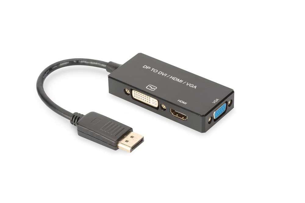 DIGITUS DisplayPort converter cable DP - HDMI+DVI+VGA M-F/F/F 0 2m 3 in 1 Multi-Media cable CE bl gold "AK-340418-002-S"