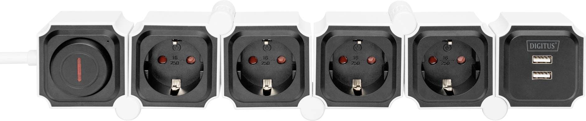 DIGITUS DA-70620 Flexible power strip 3680 W 250VAC 50 Hz 4x safety outlet 16 A 2x USB A connection 2.4 A "DA-70620"