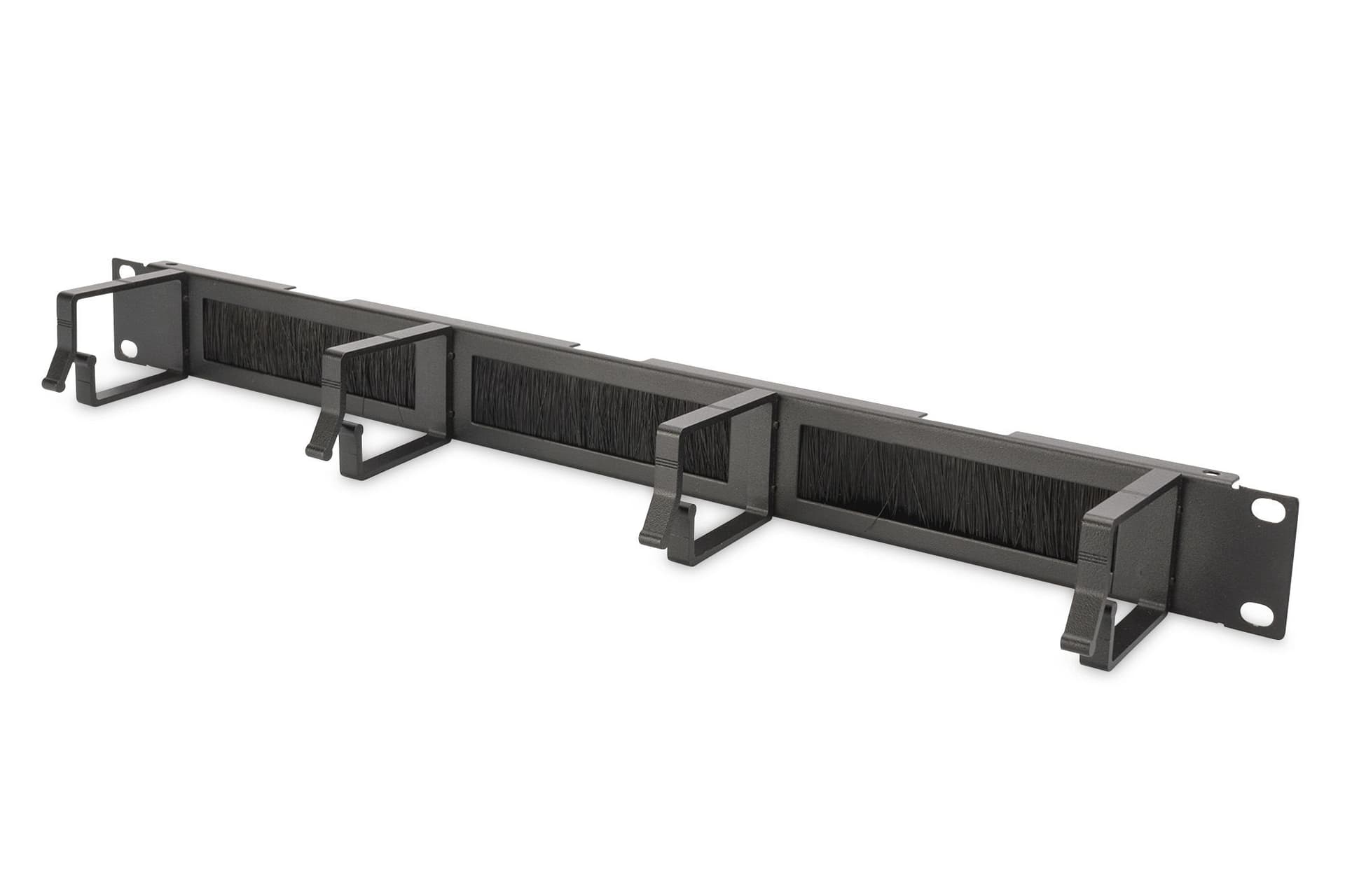DIGITUS 1U cable management panel with brush entries 4x aluminum cable rings 44x60mm color black RAL 9005 "DN-97663"