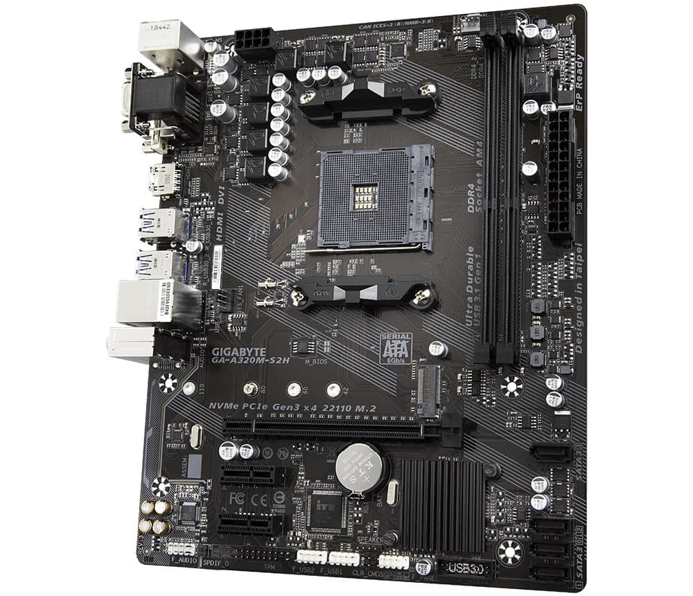 PLACA de BAZA Gigabyte "GA-A320M-S2H 3.1", skt AM4, mATX, AMD A320, 2 x DDR4, max. 64 GB, 4 x SATA, 1 x M.2, 7.1, "GA-A320M-S2H 3.1" — miniatură