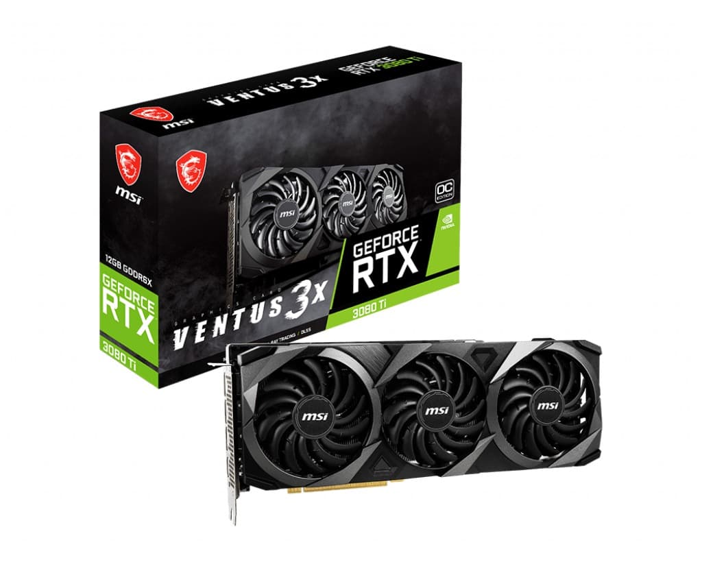 PLACA VIDEO MSI "GeForce RTX 3080 Ti VENTUS 3X", 12 GB GDDR6X 384 biti, PCI Express 4.0 x 16, HDMI DisplayPort x 3, sistem racire aer, "RTX3080TI V X3 OC" — miniatură