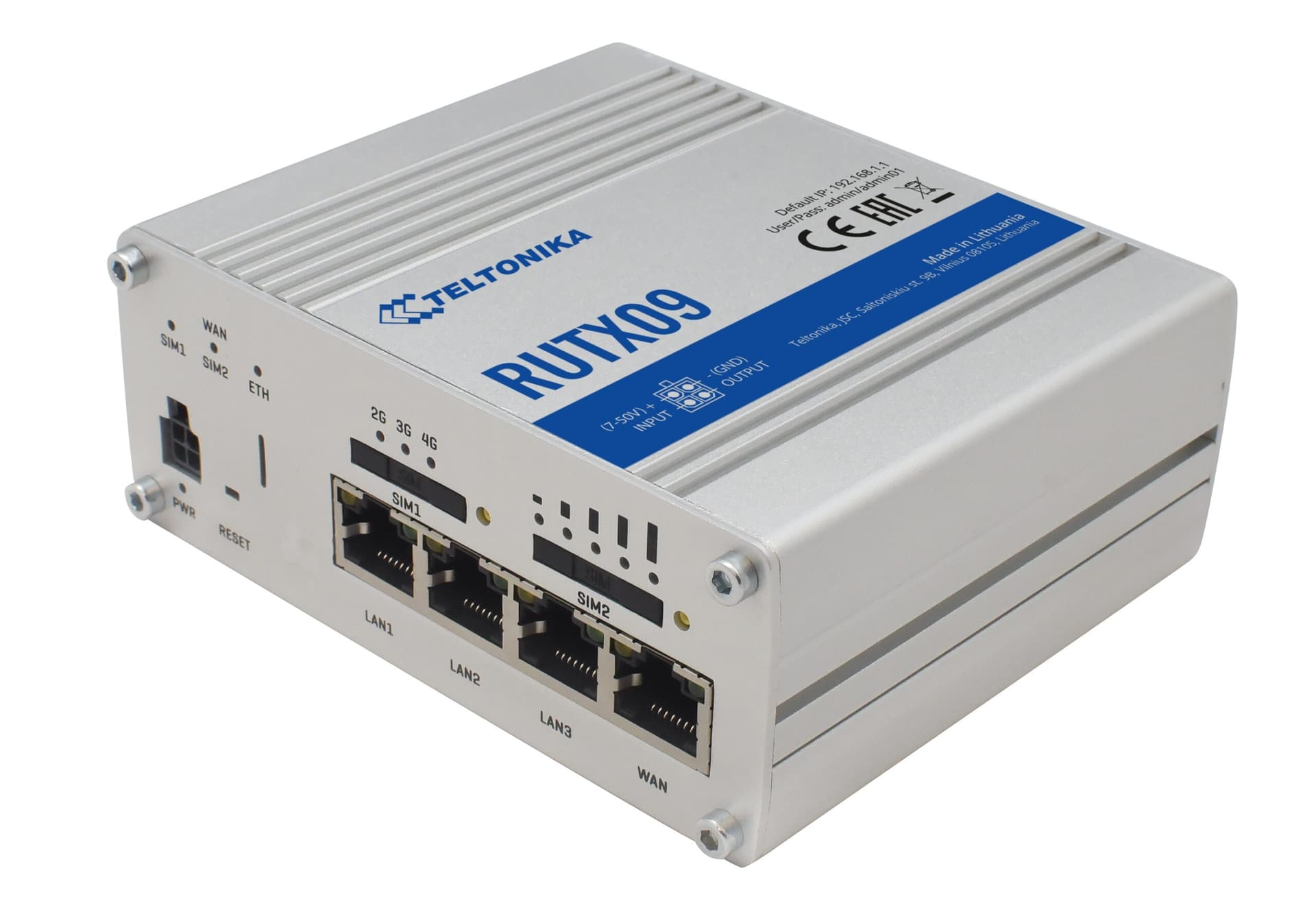 ROUTER LTE Teltonika "RUTX09", 1 x WAN port 10/100/1000 Mbps, 3 x LAN port 10/100/1000 Mbps, 4G (LTE) Cat 6 viteza max. 300 Mbps, 3G 42 Mbps, 2G 236.8 kbps "RUTX09000000"
