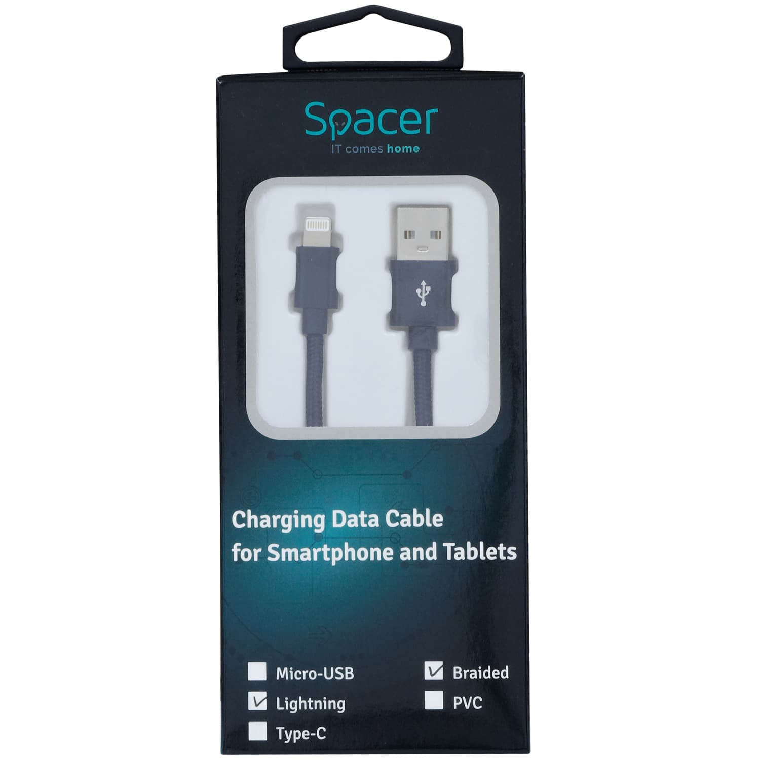 CABLU alimentare si date SPACER, pt. smartphone, USB 2.0 (T) la Lightning (T), pentru Iphone,Braided,Retail pack, 1m, black,&nbsp; "SPDC-LIGHT-BRD-BK-1.0" — miniatură