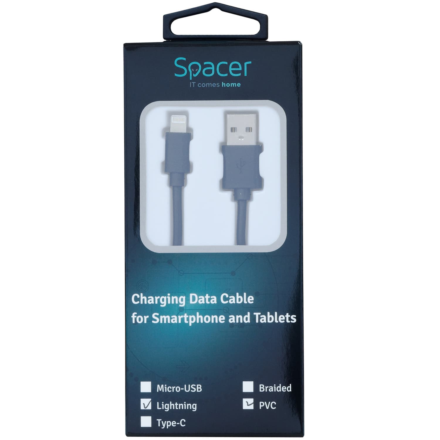 CABLU alimentare si date SPACER, pt. smartphone, USB 2.0 (T) la Lightning (T), pentru Iphone,PVC,Retail pack, 1m, black,&nbsp; "SPDC-LIGHT-PVC-BK-1.0" — miniatură