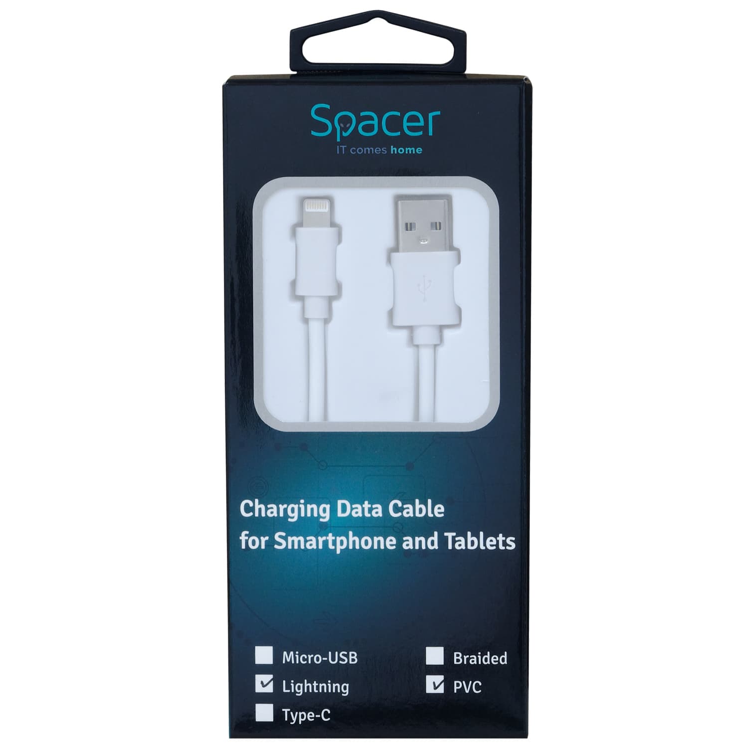 CABLU alimentare si date SPACER, pt. smartphone, USB 2.0 (T) la Lightning (T), pentru Iphone,PVC,Retail pack, 0.5m, White,&nbsp; "SPDC-LIGHT-PVC-W-0.5" — miniatură