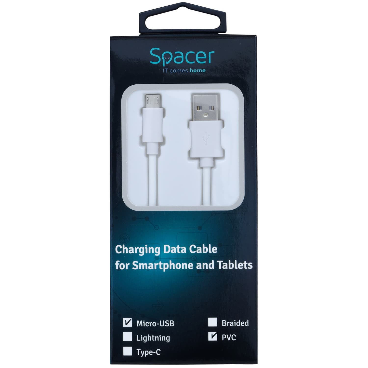 CABLU alimentare si date SPACER, pt. smartphone, USB 2.0 (T) la Micro-USB 2.0 (T), PVC, bulk, 1.8m, alb "SPDC-MICRO-PVC-W-1.8" — miniatură