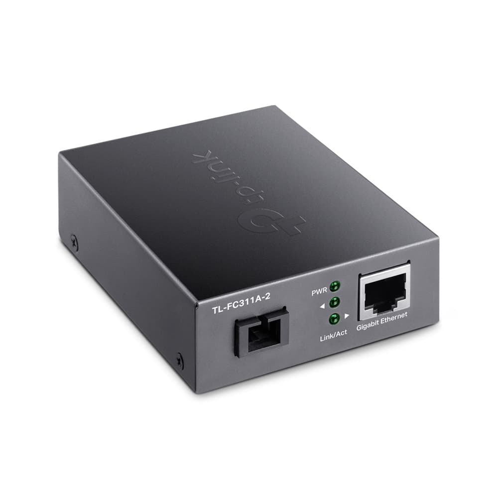 MEDIA CONVERTOR TP-LINK 1 x Gigabit RJ45 WDM Half-Duplex/Full-Duplex, SC single-mode fiber, 1× Gigabit SC Fiber Port, pana la 2km, montabil in sasiu "TL-FC311A-2" — miniatură