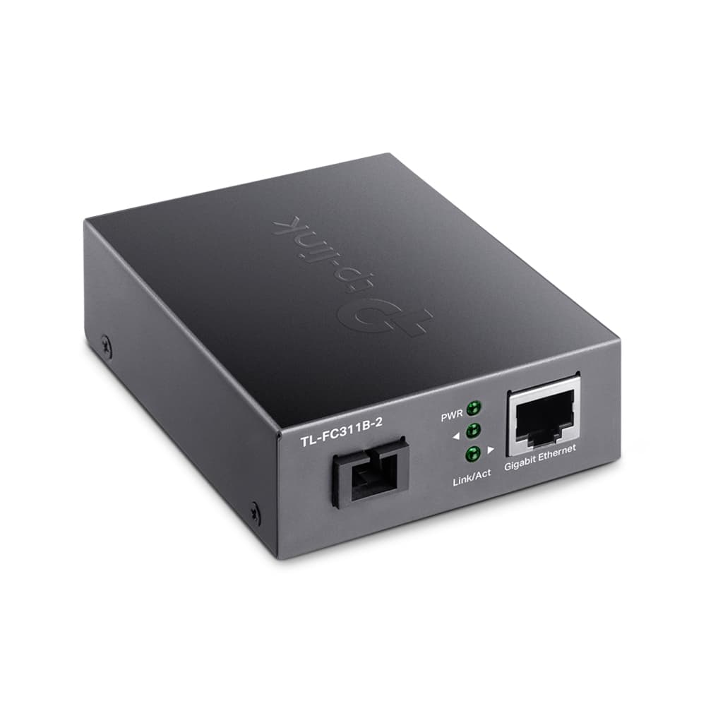 MEDIA CONVERTOR TP-LINK 1 x Gigabit RJ45 WDM Half-Duplex/Full-Duplex, SC single-mode fiber, 1× Gigabit SC Fiber Port, pana la 2km, montabil in sasiu "TL-FC311B-2" — miniatură