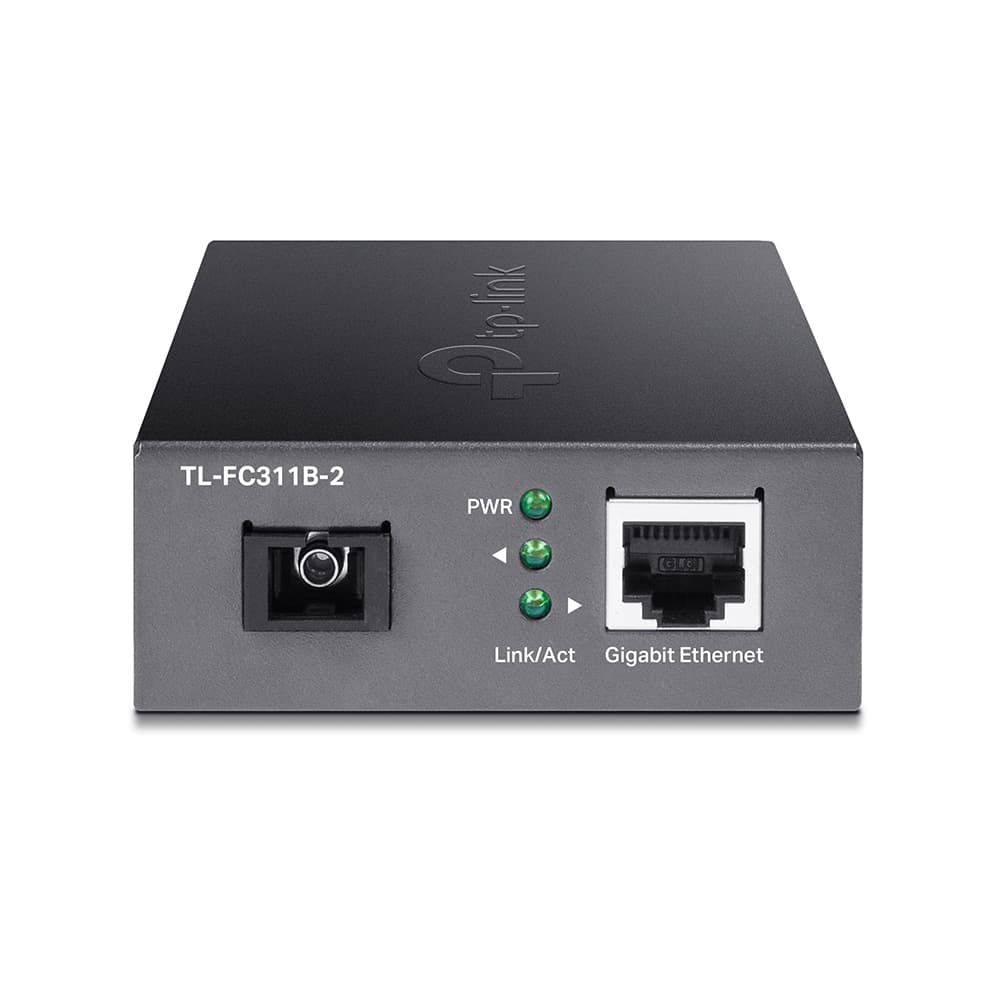 MEDIA CONVERTOR TP-LINK 1 x Gigabit RJ45 WDM Half-Duplex/Full-Duplex, SC single-mode fiber, 1× Gigabit SC Fiber Port, pana la 2km, montabil in sasiu "TL-FC311B-2" — miniatură