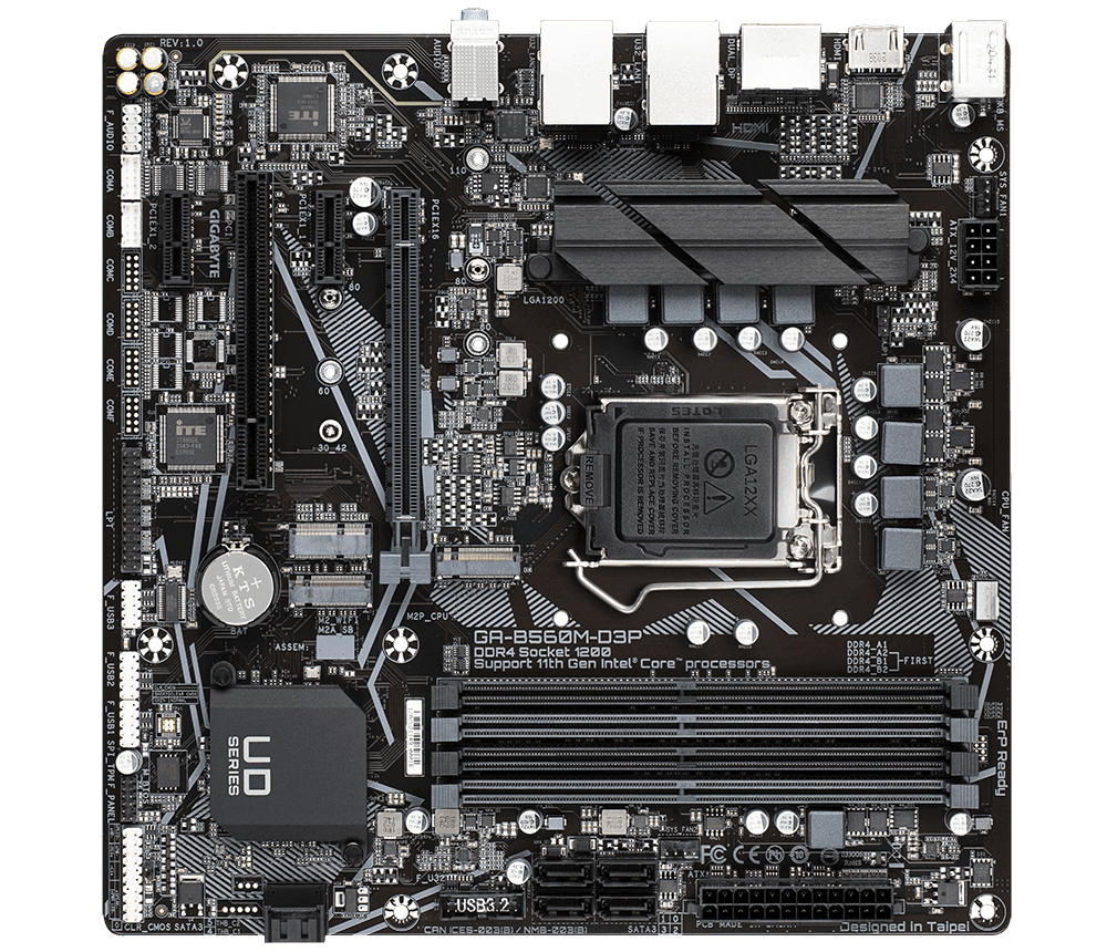 PLACA de BAZA Gigabyte "B560M D3P", skt LGA 1200, mATX, Intel B560, 4 x DDR4, max. 128 GB, 6 x SATA, 2 x M.2, 7.1, "B560M D3P" — miniatură