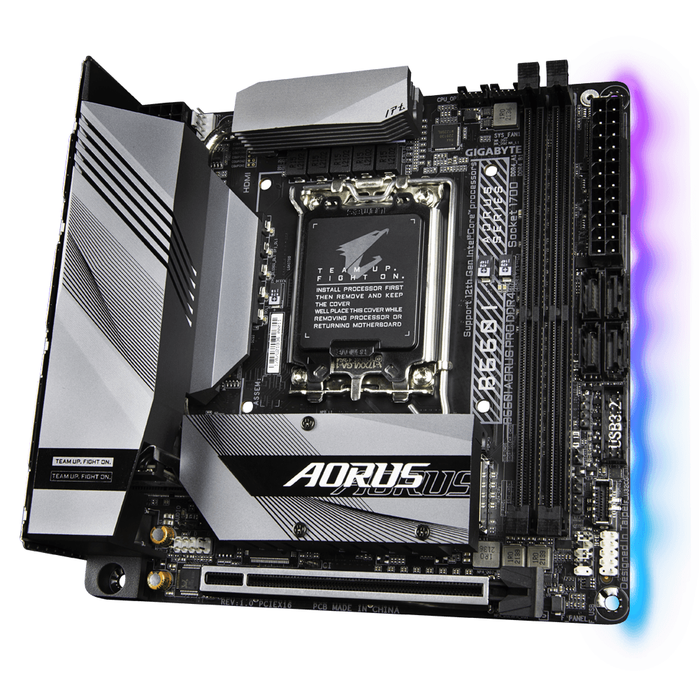 PLACA de BAZA Gigabyte "B660I AORUS PRO D4", skt LGA 1700, mATX, Intel B660, 2 x DDR4, max. 64 GB, 4 x SATA, 1 x M.2, 7.1, "B660I AORUS PRO D4" — miniatură