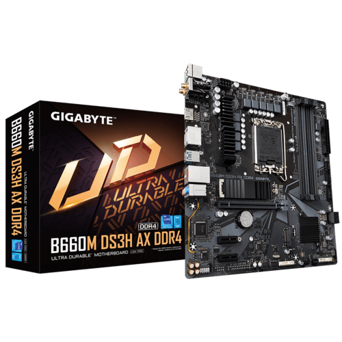 PLACA de BAZA Gigabyte "B660M DS3H AX D4", skt LGA 1700, mATX, Intel B660, 4 x DDR4, max. 128 GB, 4 x SATA, 2 x M.2, 7.1, "B660M DS3H AX D4" — miniatură