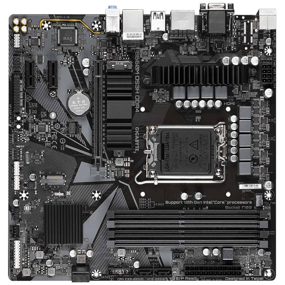 PLACA de BAZA Gigabyte "B660M DS3H DDR4", skt LGA 1700, mATX, Intel B660, 4 x DDR4, max. 128 GB, 4 x SATA, 2 x M.2, 7.1, "B660M DS3H DDR4" — miniatură