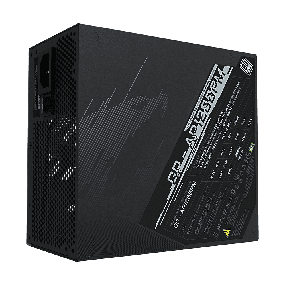 SURSA GIGABYTE, 1200 W, "Aorus P1200W 80+" modulara, ATX 12V, 140 mmx1, 80 Plus Pl, MB 20+4 pinx1,CPU 4+4 pinx2, PCI-E 6+2 pinx10, SATAx16, MOLEX 4-pinx6, Floppyx2, "GP-AP1200PM" — miniatură