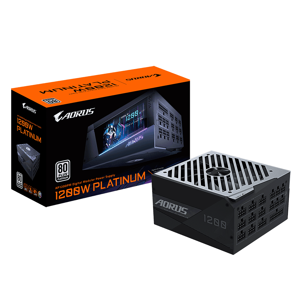 SURSA GIGABYTE, 1200 W, "Aorus P1200W 80+" modulara, ATX 12V, 140 mmx1, 80 Plus Pl, MB 20+4 pinx1,CPU 4+4 pinx2, PCI-E 6+2 pinx10, SATAx16, MOLEX 4-pinx6, Floppyx2, "GP-AP1200PM" — miniatură