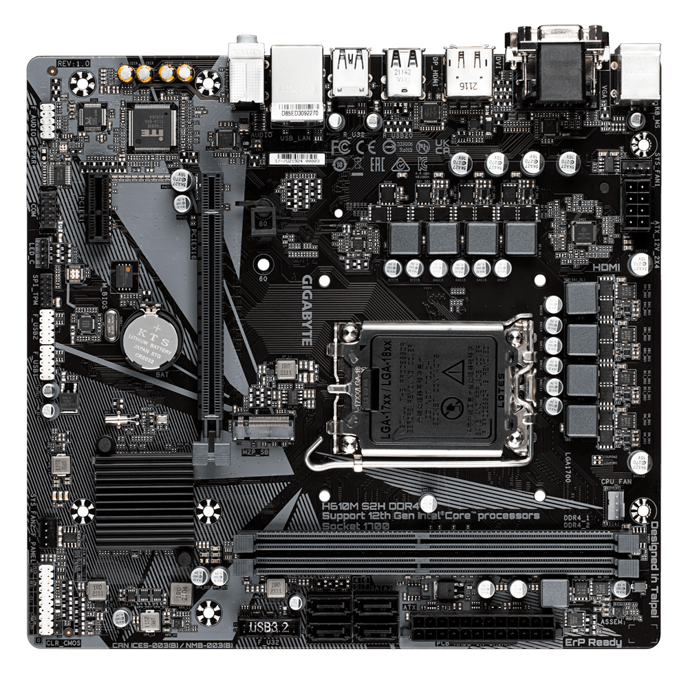 PLACA de BAZA Gigabyte "H610M S2H DDR4", skt LGA 1700, mATX, Intel H610, 2 x DDR4, max. 64 GB, 4 x SATA, 1 x M.2, 7.1, "H610M S2H DDR4" — miniatură