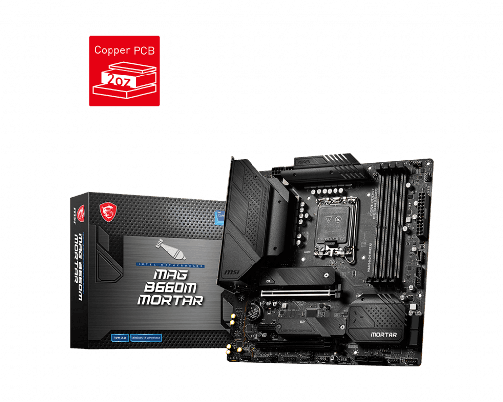 PLACA de BAZA MSI "MAG B660M MORTAR", skt LGA 1700, mATX, Intel B660, 4 x DDR4, max. 128 GB, 4 x SATA, 2 x M.2, 7.1, "MAG B660M MORTAR" — miniatură