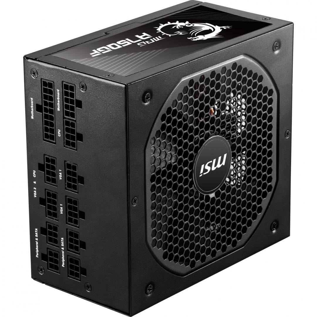 SURSA MSI, 750 W, "MPG A750GF" modulara, ATX 12V, fan 140 mm x 1, 80 Plus Gold, MB 20+4 pin x 1, CPU 4+4 pin x 2, PCI-E 6+2 pin x 6, SATA x 8, MOLEX 4-pin x 4, "MPG A750GF" — miniatură