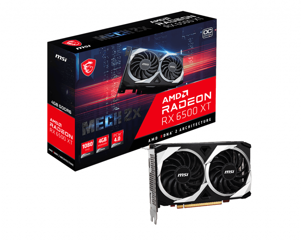 PLACA VIDEO MSI "Radeon RX 6500 XT MECH 2X 4G OC", 4 GB GDDR6 64 biti, PCI Express 4.0 x 4, HDMI DisplayPort, sistem racire aer, "RX6500XT MECH 2XOC"