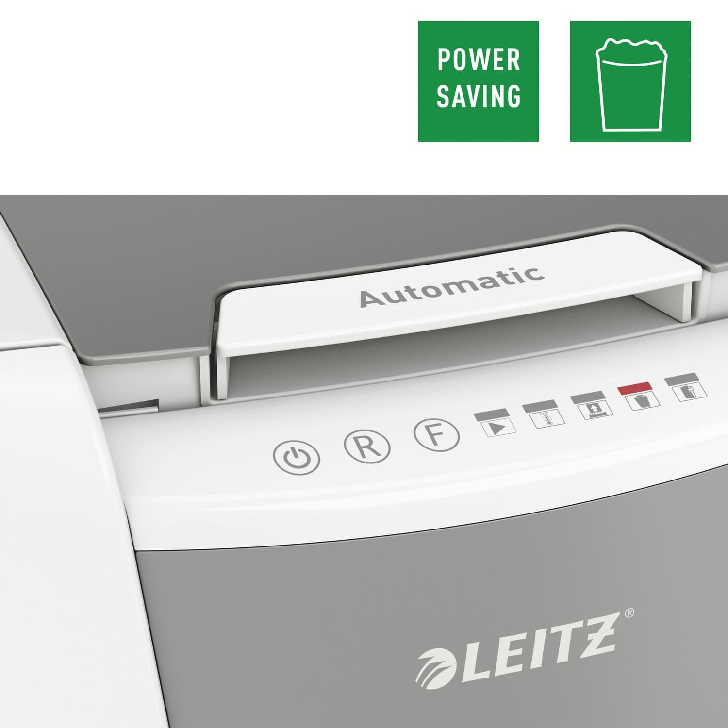 Distrugator automat documente Leitz IQ Office, 150 coli, P5, micro-cut (tip particule), cos 44 litri, alb-gri, Leitz "80140000" — miniatură