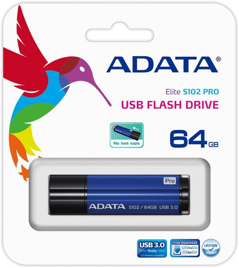 MEMORIE USB 3.1 ADATA 64 GB, cu capac, carcasa aluminiu, negru / albastru, "AS102P-64G-RBL" — miniatură