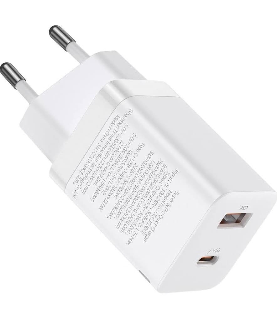 INCARCATOR retea Baseus Super Si Pro, Quick Charge 30W, 1 x USB 5V/3A, 1 x USB Type-C 5V/3A, alb "CCSUPP-E02" - 6953156206359