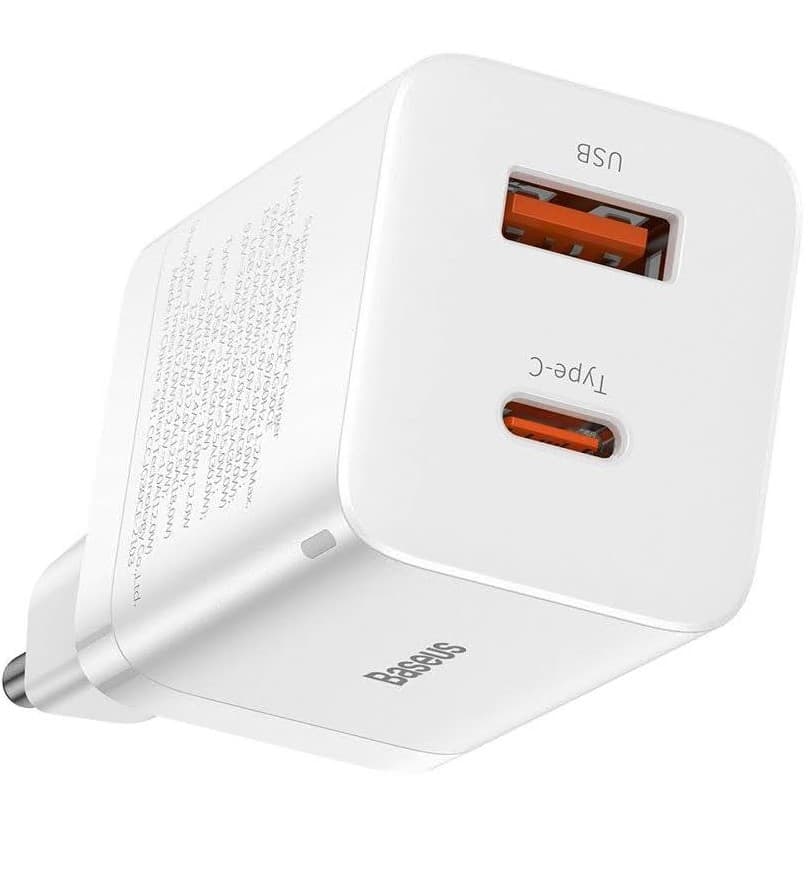 INCARCATOR retea Baseus Super Si Pro, Quick Charge 30W, 1 x USB 5V/3A, 1 x USB Type-C 5V/3A, alb "CCSUPP-E02" - 6953156206359 — miniatură