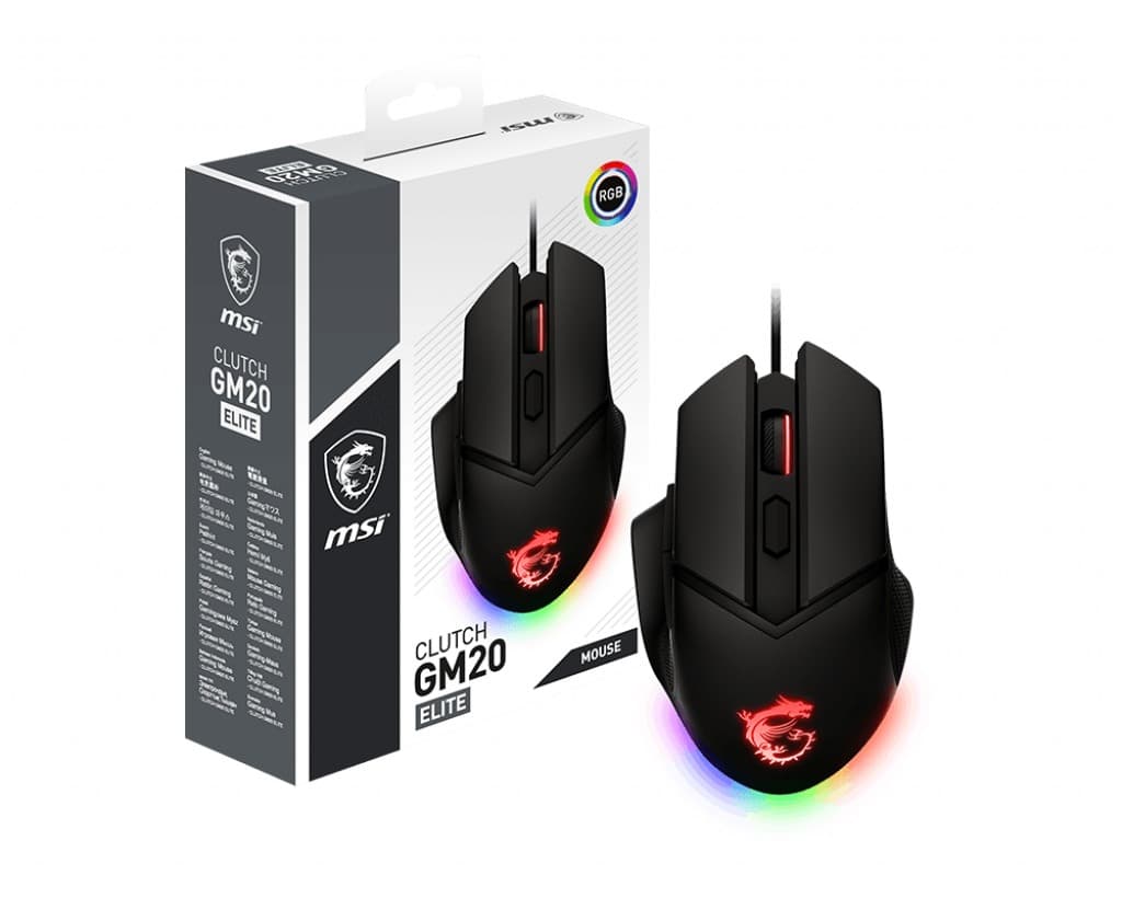 MSI Clutch GM20 ELITE Right handed Optical GAMING Mouse Max DPI 6400 Adjustable Weight system RGB lighting with the ability, "CLUTCH GM20 ELITE" — miniatură