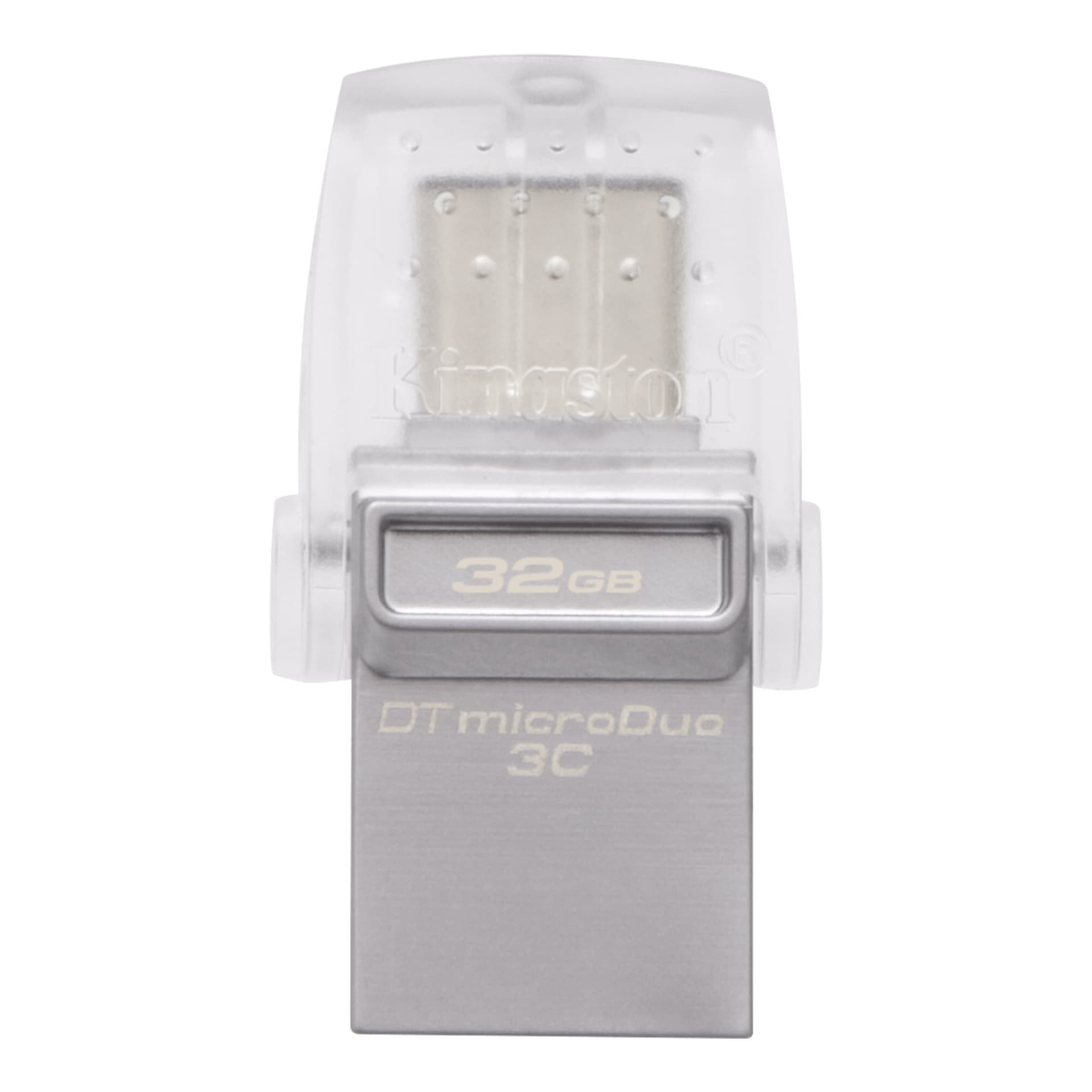 MEMORIE USB 3.0, USB 3.0 Type-C KINGSTON 32 GB, profil mic, OTG, argintiu & alb transparent, carcasa metalic & plastic "DataTraveler" "DTDUO3C/32GB"