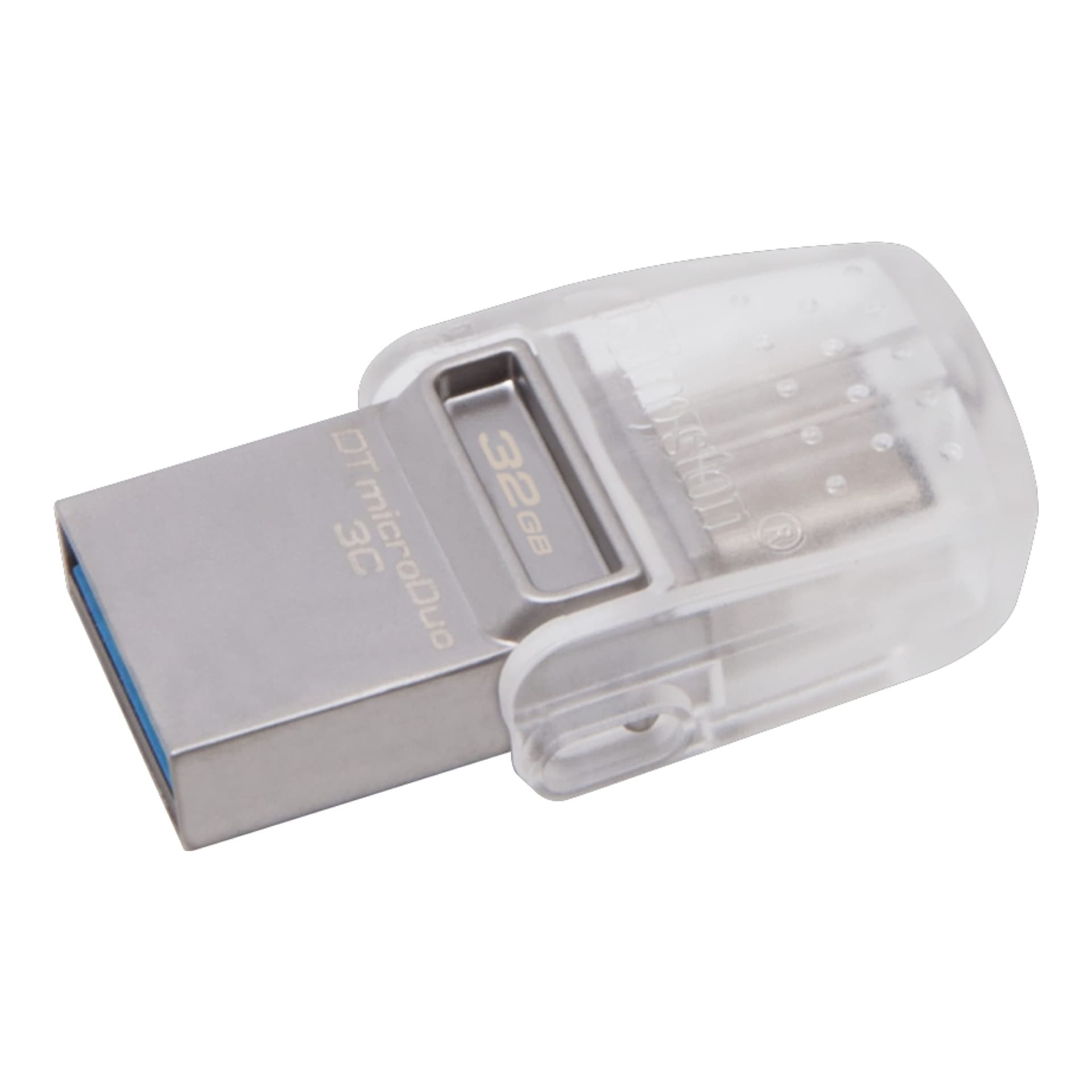 MEMORIE USB 3.0, USB 3.0 Type-C KINGSTON 32 GB, profil mic, OTG, argintiu & alb transparent, carcasa metalic & plastic "DataTraveler" "DTDUO3C/32GB" — miniatură