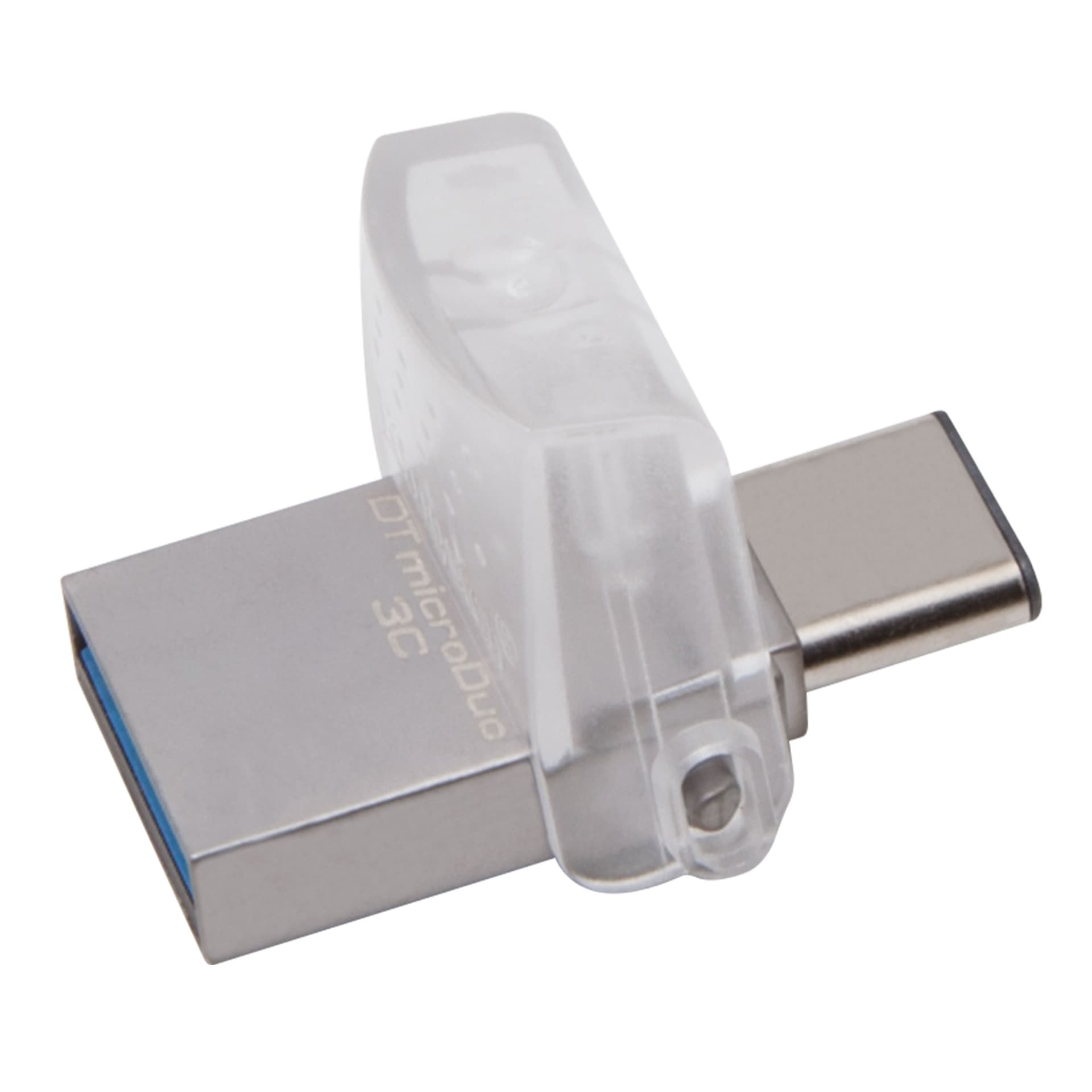 MEMORIE USB 3.0, USB 3.0 Type-C KINGSTON 32 GB, profil mic, OTG, argintiu & alb transparent, carcasa metalic & plastic "DataTraveler" "DTDUO3C/32GB" — miniatură